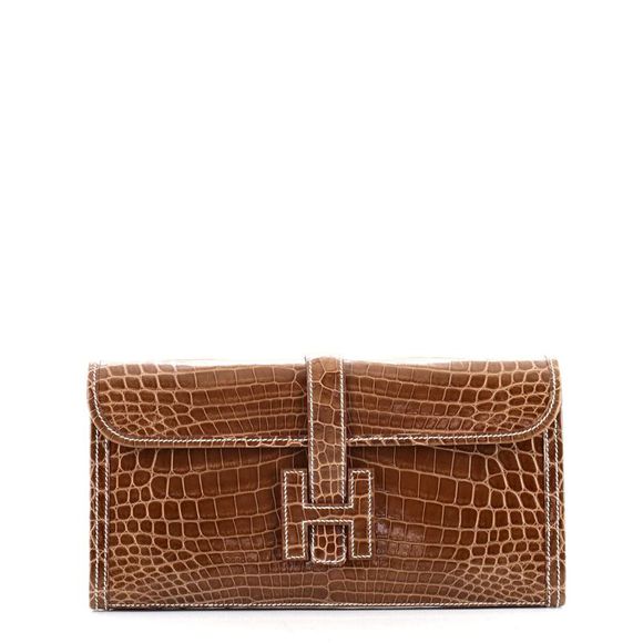 Hermes Handbags - Hermes Jige Elan Clutch Crocodile 29 Brown